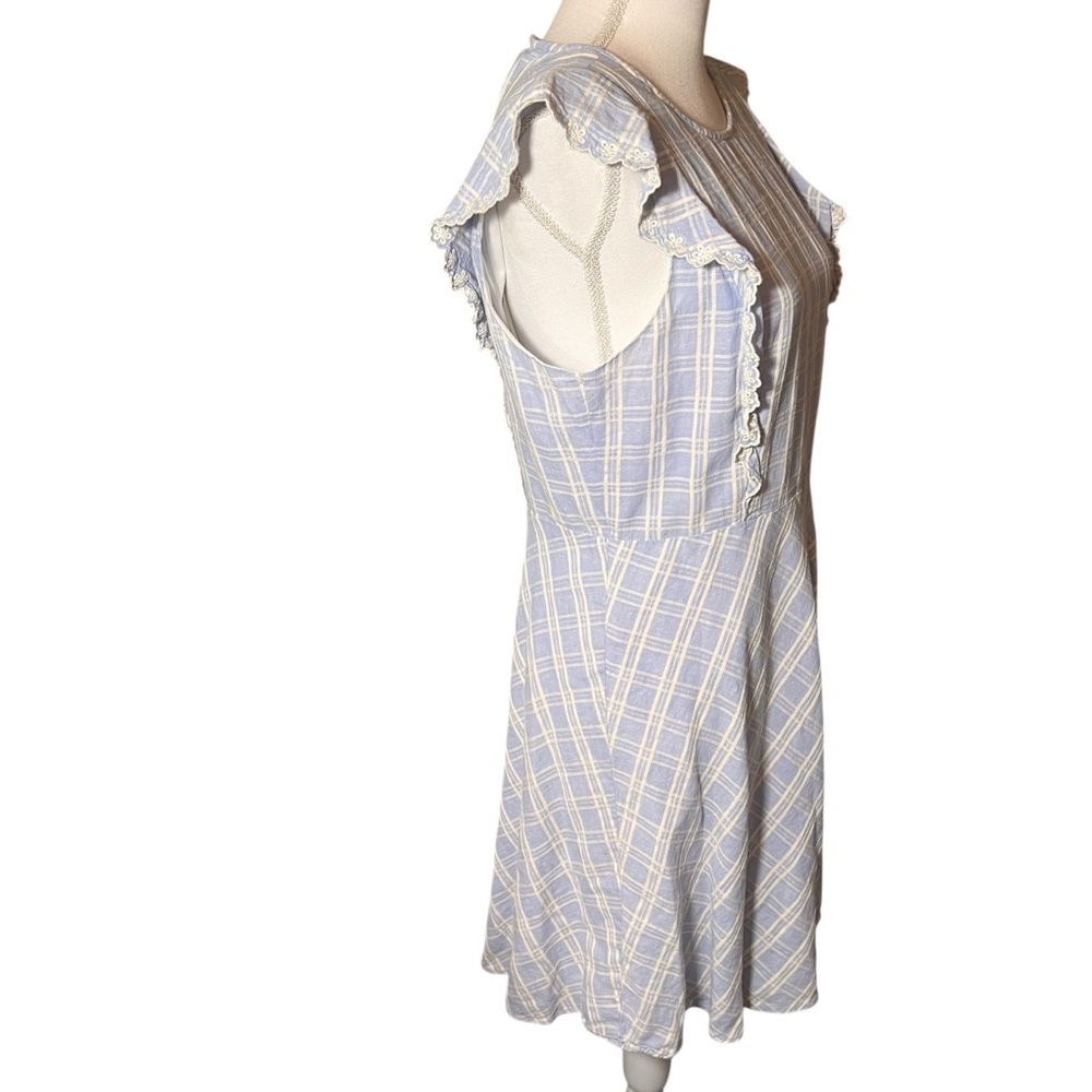 Draper James Linen Blend Embroidered Eyelet Blue White Pinafore Ruffle Dress 12 - Picture 3 of 16